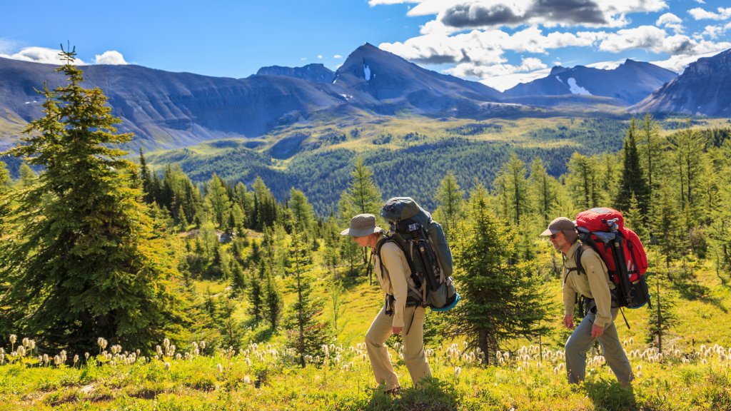 Two Backpackers, Citadel Pass Trail, Banff NP, Canada - desktop wallpaper