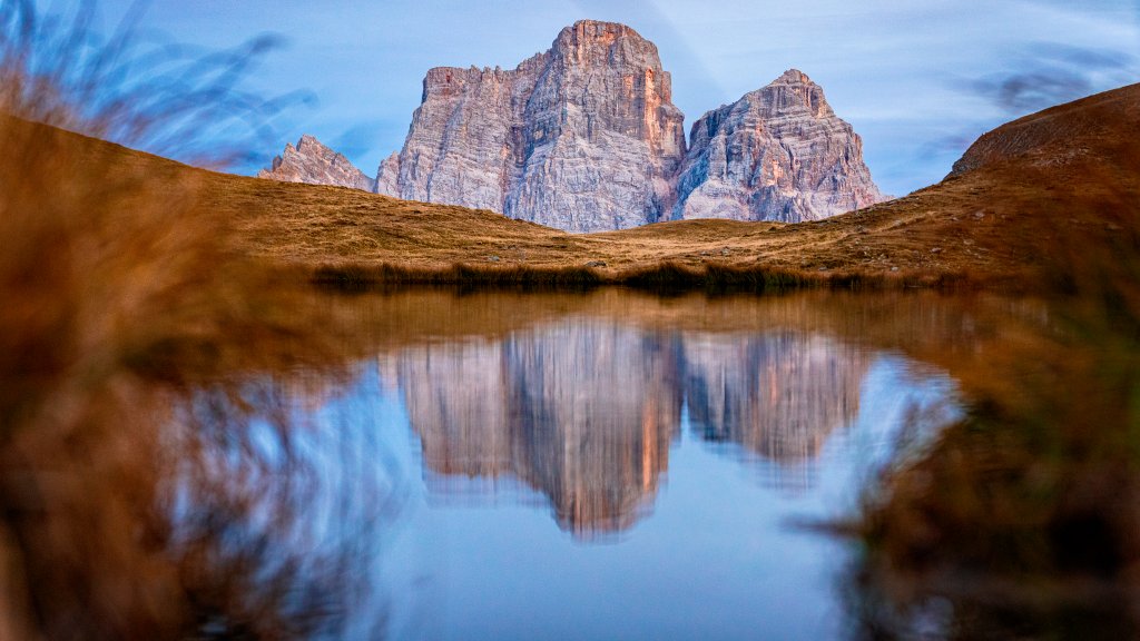 Monte Pelmo Reflected in Baste Lake, Dolomites - desktop wallpaper