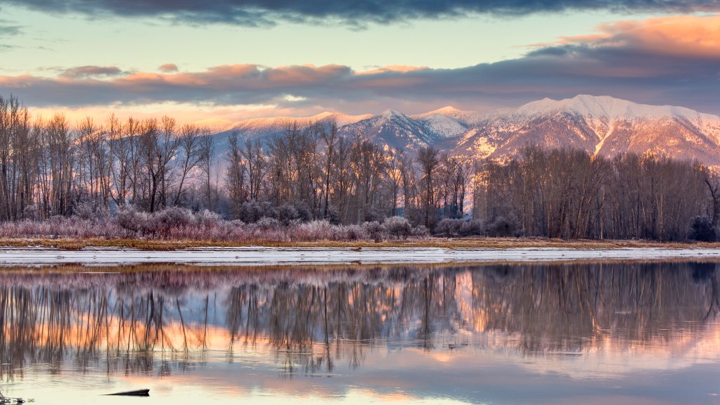 Swan Mountains, Flathead River, Kalispell, Montana - desktop wallpaper