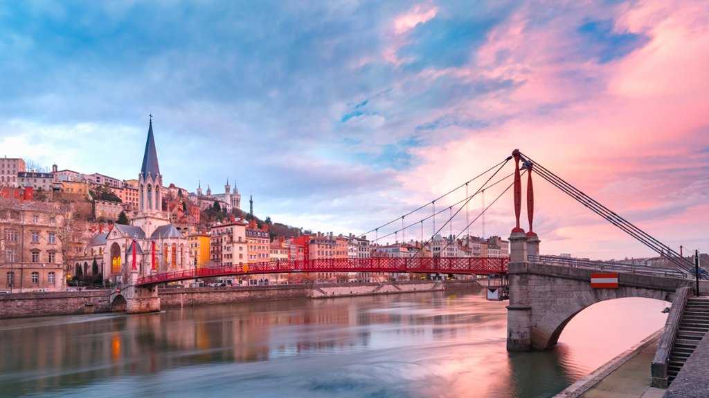 Saint Georges Church and Footbridge, Lyon, France - desktop wallpaper