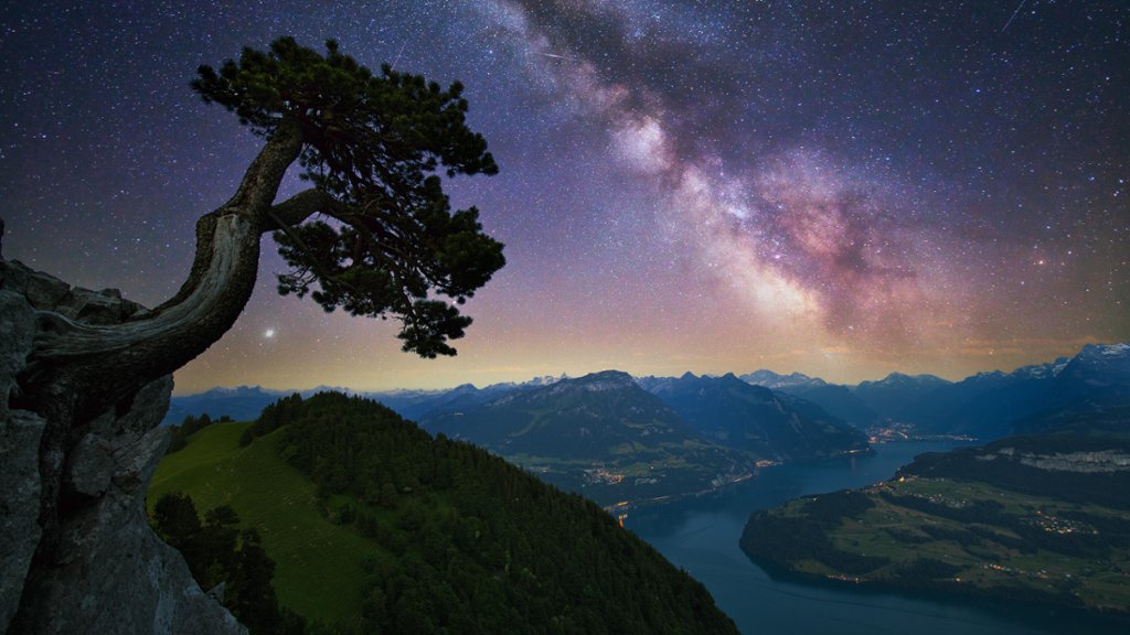 Milky Way Over Lake Uri, Switzerland - desktop wallpaper