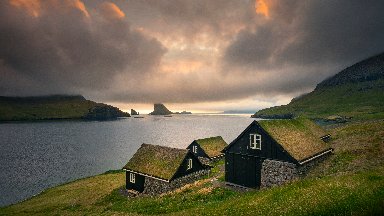Grass Roof Houses, Faroe Islands - desktop wallpaper
