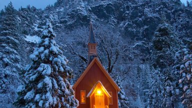 Chapel in Winter, Yosemite National Park, California - desktop wallpaper