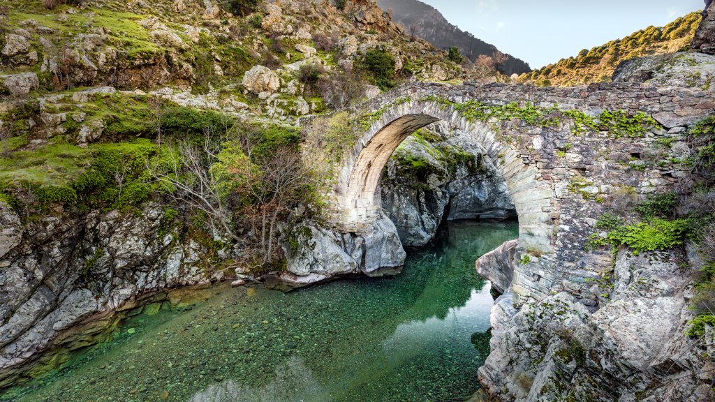 Pont Genois d'Asco, Asco, Corsica, France - desktop wallpaper