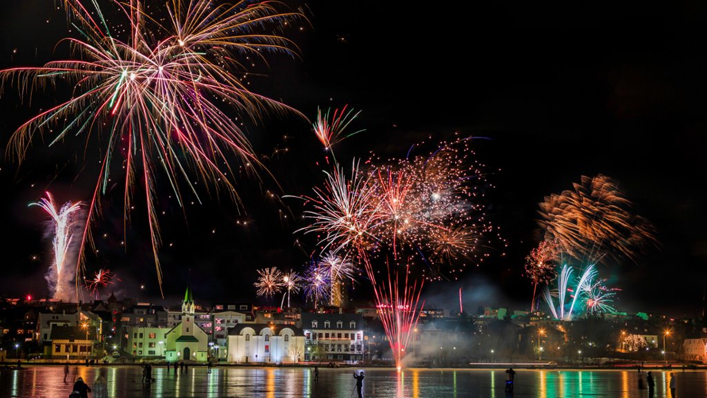 New Year's Eve Fireworks, Reykjavík, Iceland - desktop wallpaper