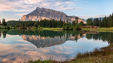 Rundle Mountain Reflection, Banff NP, Lake Louise, Canada - desktop wallpaper